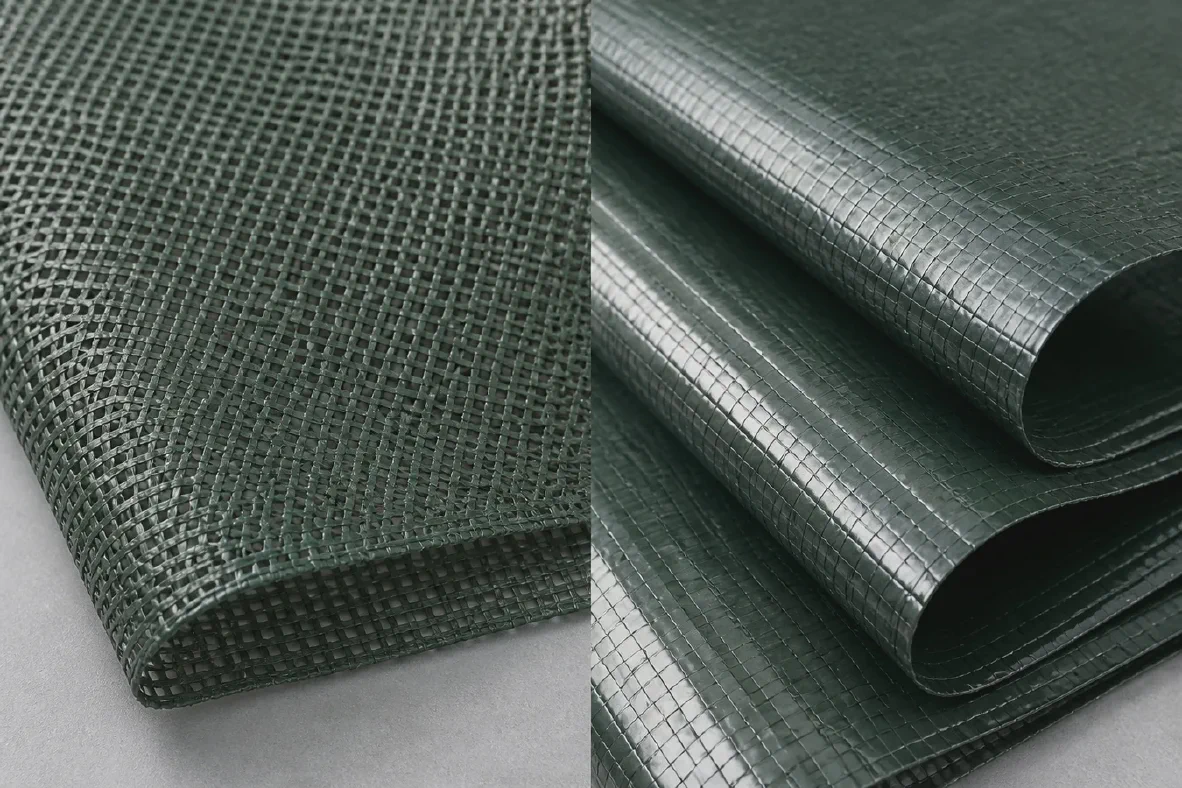 Uncoated woven fabric beside PE laminated woven fabric
