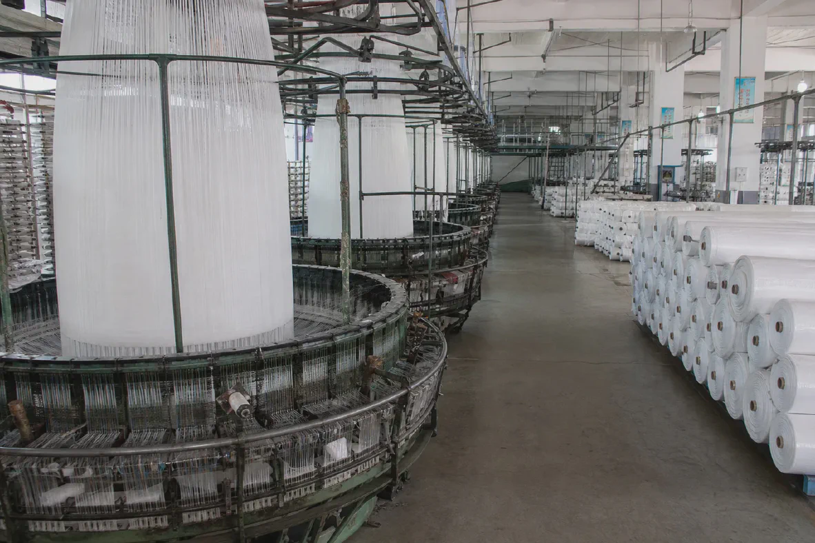 Circular looms producing PP woven fabric rolls
