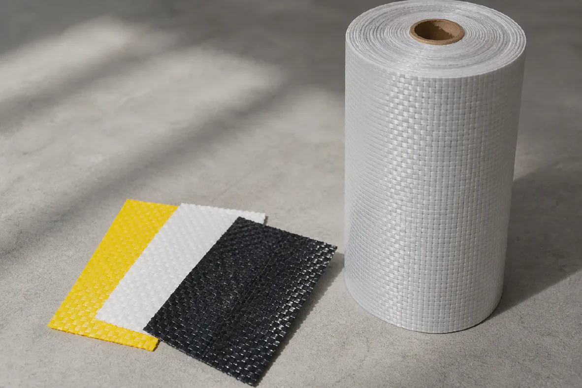 Woven fabric roll with color swatches for specification